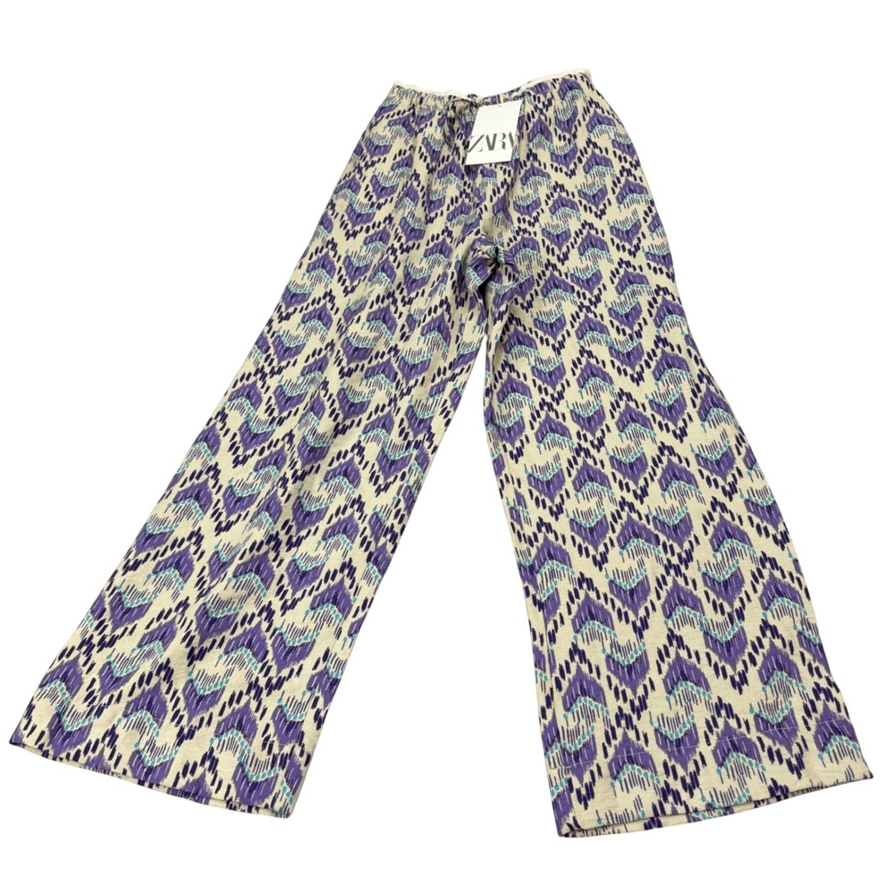 Zara Kids Purple Ikat Print Wide Leg Pants Size 11-12 MSRP $32